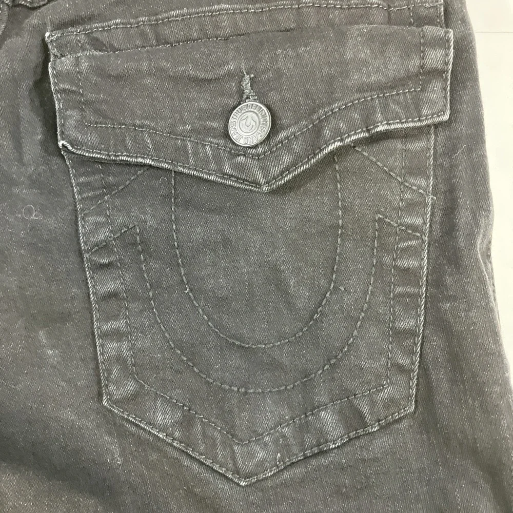 True Religion Rocco Jeans Mens 32 Black Relaxed Skinny Flap Pocket Stretch 32x34
